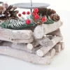 Adventsgesteck länglich, Weihnachtsdeko Adventskranz, Holz 11x15x50cm weiß-grau ~ mit Kerzen, weiß