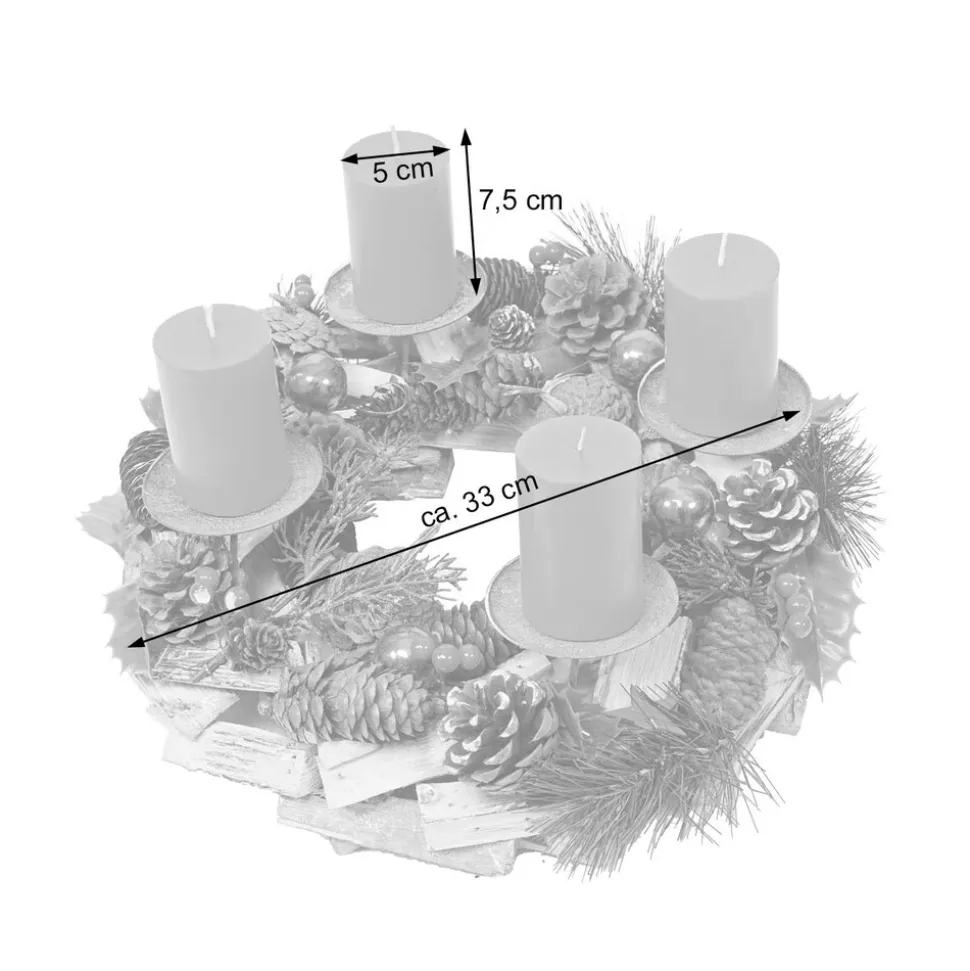 Adventskranz MCW-H49, Weihnachtsdeko Adventsgesteck Gesteck, Holz MVG-zertifiziert rund Ø 33cm ~ inkl. 4x Kerzen rot
