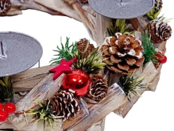 Adventskranz MCW-H50, Weihnachtsdeko Adventsgesteck Weihnachtsgesteck, Holz rund Ø 33cm MVG ~ ohne Kerzen