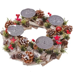 Adventskranz MCW-H50, Weihnachtsdeko Adventsgesteck Weihnachtsgesteck, Holz rund Ø 33cm MVG ~ ohne Kerzen