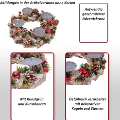 Adventskranz MCW-H50, Weihnachtsdeko Adventsgesteck Weihnachtsgesteck, Holz rund Ø 33cm MVG ~ ohne Kerzen