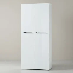 Aktenschrank MUENCHEN 80x37x196cm | 5 Ordnerhöhen | Glasfront & Abschließbar | Weiß