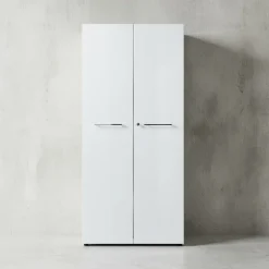 Aktenschrank MUENCHEN 80x37x196cm | 5 Ordnerhöhen | Glasfront & Abschließbar | Weiß