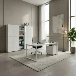 Aktenschrank MUENCHEN 80x37x196cm | 5 Ordnerhöhen | Glasfront & Abschließbar | Weiß
