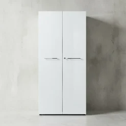 Aktenschrank MUENCHEN 80x37x196cm | 5 Ordnerhöhen | Glasfront & Abschließbar | Weiß