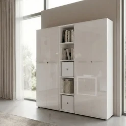 Aktenschrank MUENCHEN 80x37x196cm | 5 Ordnerhöhen | Glasfront & Abschließbar | Weiß