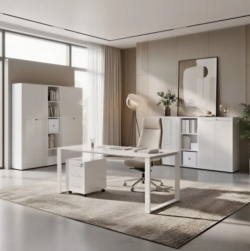 Aktenschrank MUENCHEN 80x37x196cm | 5 Ordnerhöhen | Glasfront & Abschließbar | Weiß