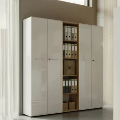 Aktenschrank MUENCHEN 80x37x196cm | 5 Ordnerhöhen | Glasfront & Abschließbar | Weiß