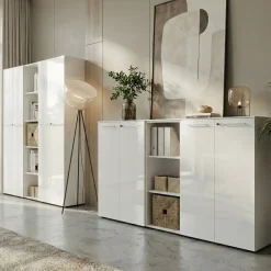 Aktenschrank MUENCHEN 80x37x196cm | 5 Ordnerhöhen | Glasfront & Abschließbar | Weiß