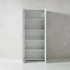 Aktenschrank MUENCHEN 80x37x196cm | 5 Ordnerhöhen | Glasfront & Abschließbar | Weiß
