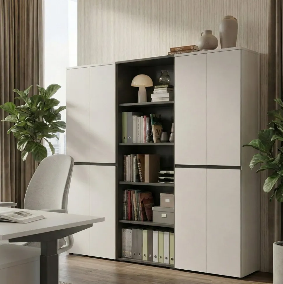 Aktenschrank STUTTGART, 197 cm hoch, 5 Ordnerhöhen, Soft-Close Greige