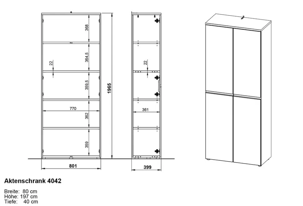 Aktenschrank STUTTGART, 197 cm hoch, 5 Ordnerhöhen, Soft-Close Greige