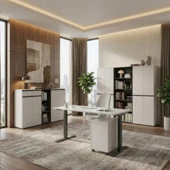 Aktenschrank STUTTGART, 197 cm hoch, 5 Ordnerhöhen, Soft-Close Greige