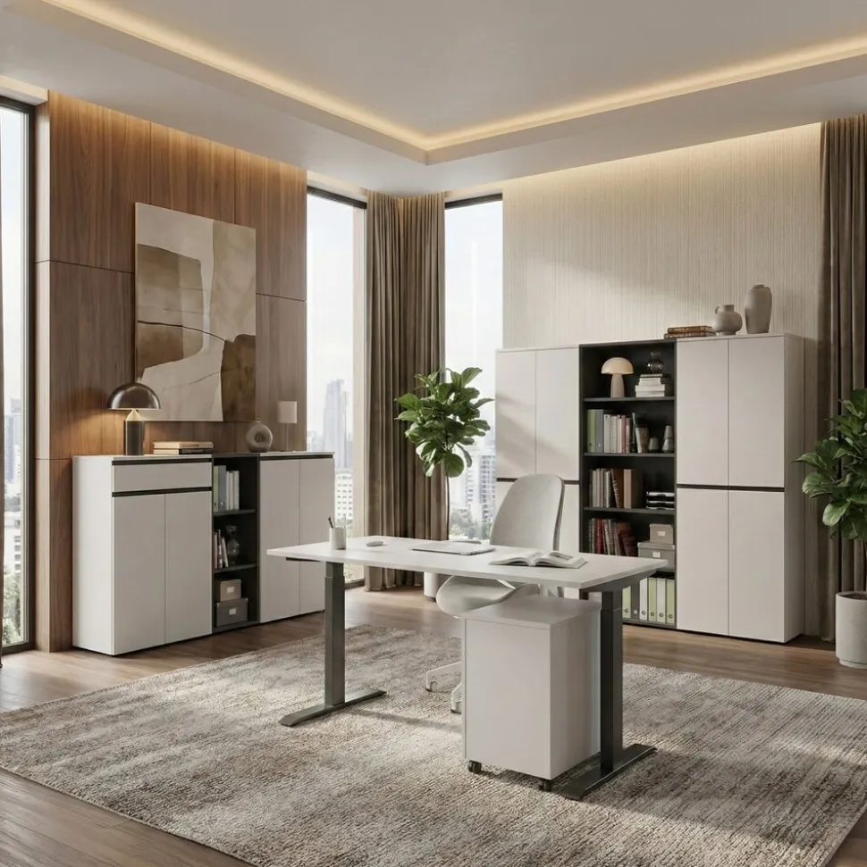 Aktenschrank STUTTGART, 197 cm hoch, 5 Ordnerhöhen, Soft-Close Greige