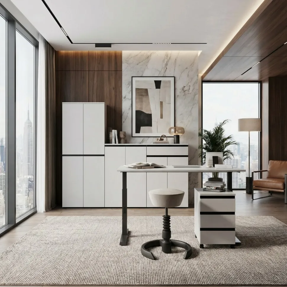 Aktenschrank STUTTGART, 197 cm hoch, 5 Ordnerhöhen, Soft-Close Greige
