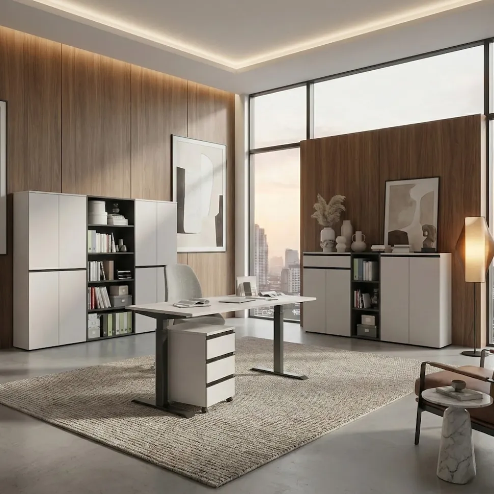 Aktenschrank STUTTGART, 197 cm hoch, 5 Ordnerhöhen, Soft-Close Greige
