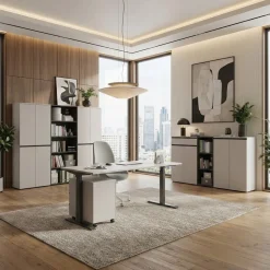 Aktenschrank STUTTGART, 197 cm hoch, 5 Ordnerhöhen, Soft-Close Greige