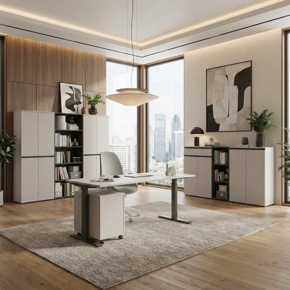 Aktenschrank STUTTGART, 197 cm hoch, 5 Ordnerhöhen, Soft-Close Greige