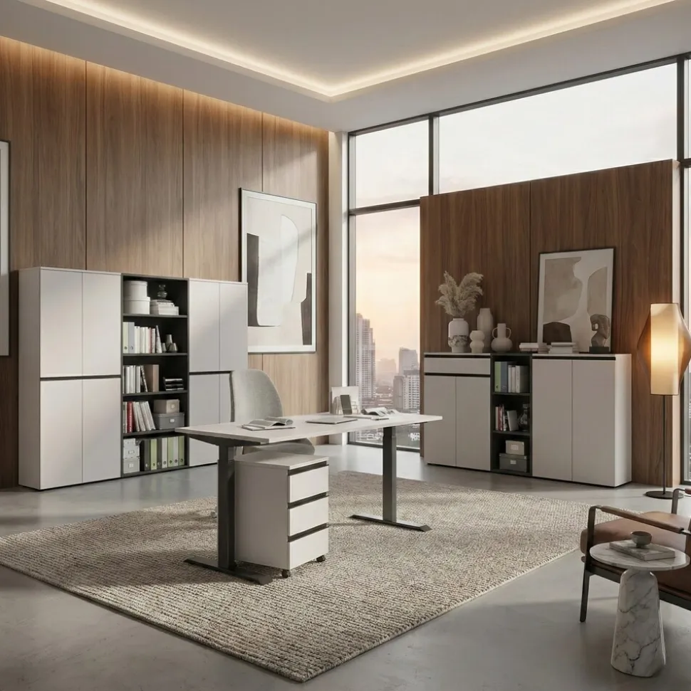 Aktenschrank STUTTGART, 197 cm hoch, 5 Ordnerhöhen, Soft-Close Greige