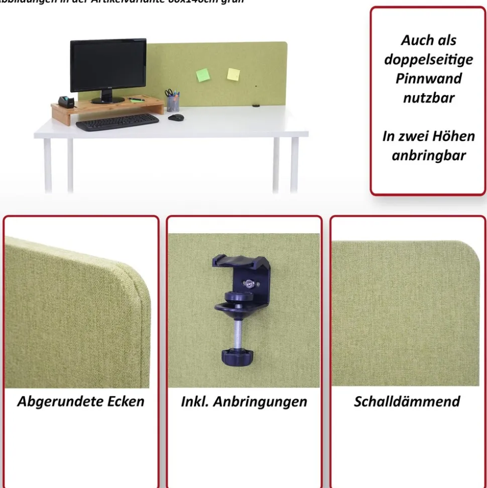 Akustik-Tischtrennwand MCW-G75, Büro-Sichtschutz Schreibtisch Pinnwand, doppelwandig Stoff/Textil ~ 60x65cm braun-grau