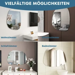 Albatros Designerspiegel Asymmetrisch 75 x 55 cm Wandspiegel oder Türspiegel, Moderne organische Form Spiegel Oval und Groß Asymmetrischer Spiegel unförmig und Rahmenlos