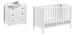 AMORI 3-tlg Set best. aus: Babybett 60x120 cm, Kommode m. 3 Schubladen, Wickelaufsatz, weiß lackiert