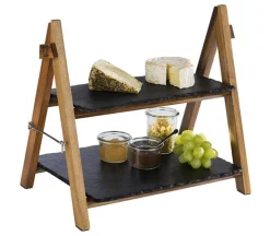 APS Etagère/ Serviergestell, 2-stufig Naturschiefer, Akazienholz