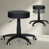 Arbeitshocker Kunstleder Schwarz mit Rollen, gepolstert ohne Lehne