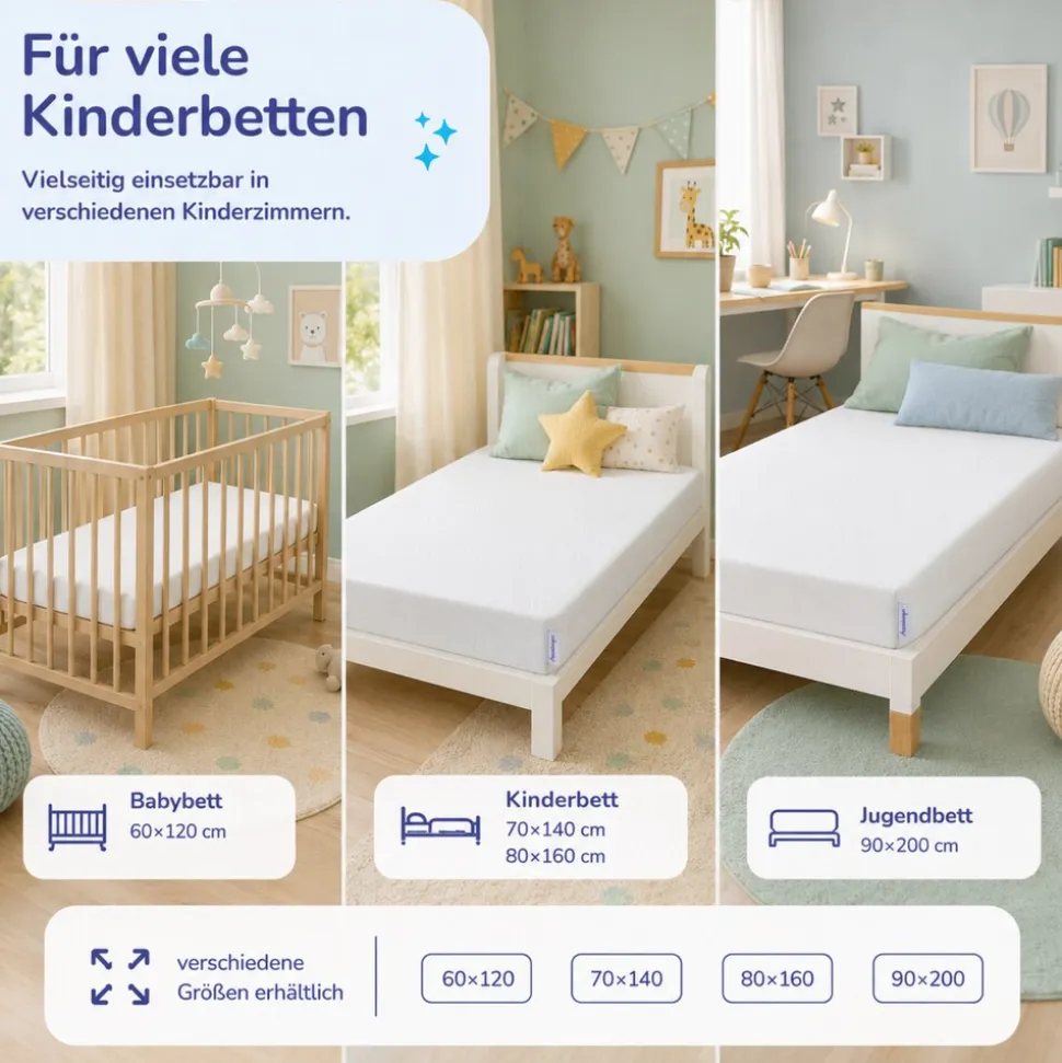 Arensberger Kindermatratze Babymatratze NORA | 70x140cm | Bezug waschbar & abnehmbar | punktelastischer Gelschaum | Jugendmatratze, allergikerfreundlich premium Bezug
