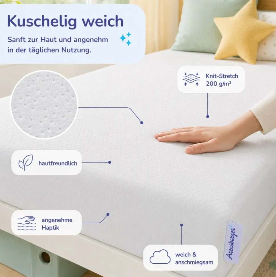 Arensberger Kindermatratze Babymatratze NORA | 70x140cm | Bezug waschbar & abnehmbar | punktelastischer Gelschaum | Jugendmatratze, allergikerfreundlich premium Bezug