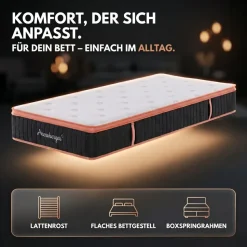 Arensberger Kupfermatratze mit Federkern & Kupferschaum + integrierter Topper | 140x200 cm Höhe 25cm | Härtegrad H3/ H4 | Taschenfederkern Matratze | Rollmatratze | ergonomisch