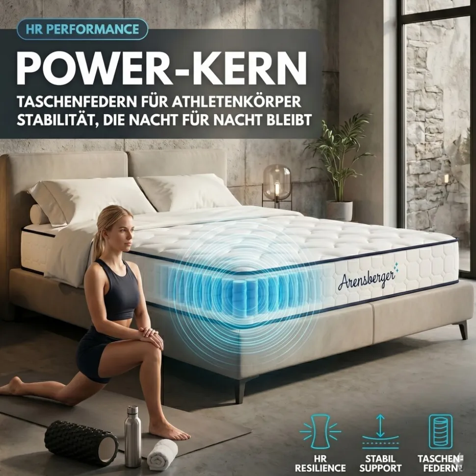 Arensberger LENA SPORT Taschenfederkernmatratze 160 x 200 cm | 21cm Sportmatratze H3 | Memoryschaum & Kaltschaum | Ergonomisch