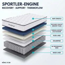 Arensberger LENA SPORT Taschenfederkernmatratze 160 x 200 cm | 21cm Sportmatratze H3 | Memoryschaum & Kaltschaum | Ergonomisch