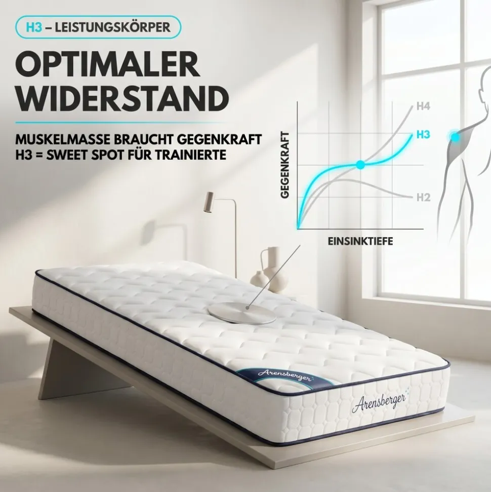 Arensberger LENA SPORT Taschenfederkernmatratze 160 x 200 cm | 21cm Sportmatratze H3 | Memoryschaum & Kaltschaum | Ergonomisch