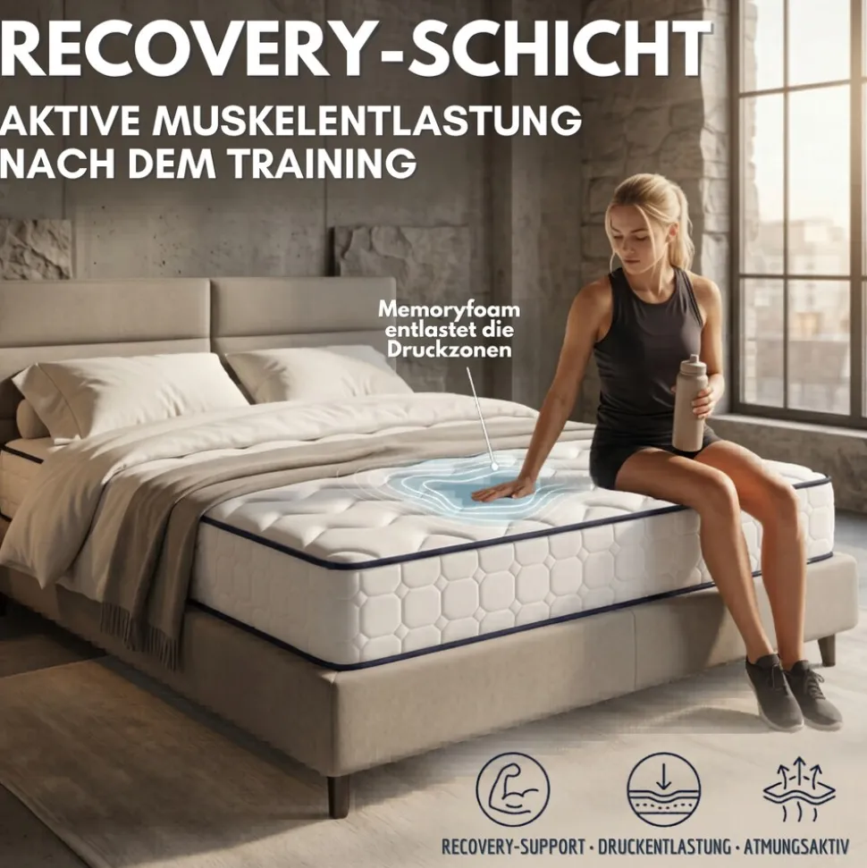 Arensberger LENA SPORT Taschenfederkernmatratze 160 x 200 cm | 21cm Sportmatratze H3 | Memoryschaum & Kaltschaum | Ergonomisch