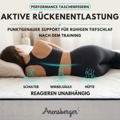 Arensberger LENA SPORT Taschenfederkernmatratze 160 x 200 cm | 21cm Sportmatratze H3 | Memoryschaum & Kaltschaum | Ergonomisch