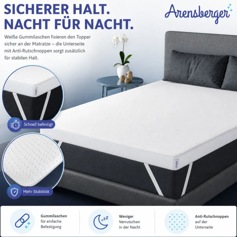 Arensberger Matratzen Topper ESSENCE, 90x200cm, Gelschaum Matratzentopper, waschbarer Bezug, geeignet für Federkern & Schaumstoff Matratzen, H2 H3, Matratzenauflage Höhe 5cm