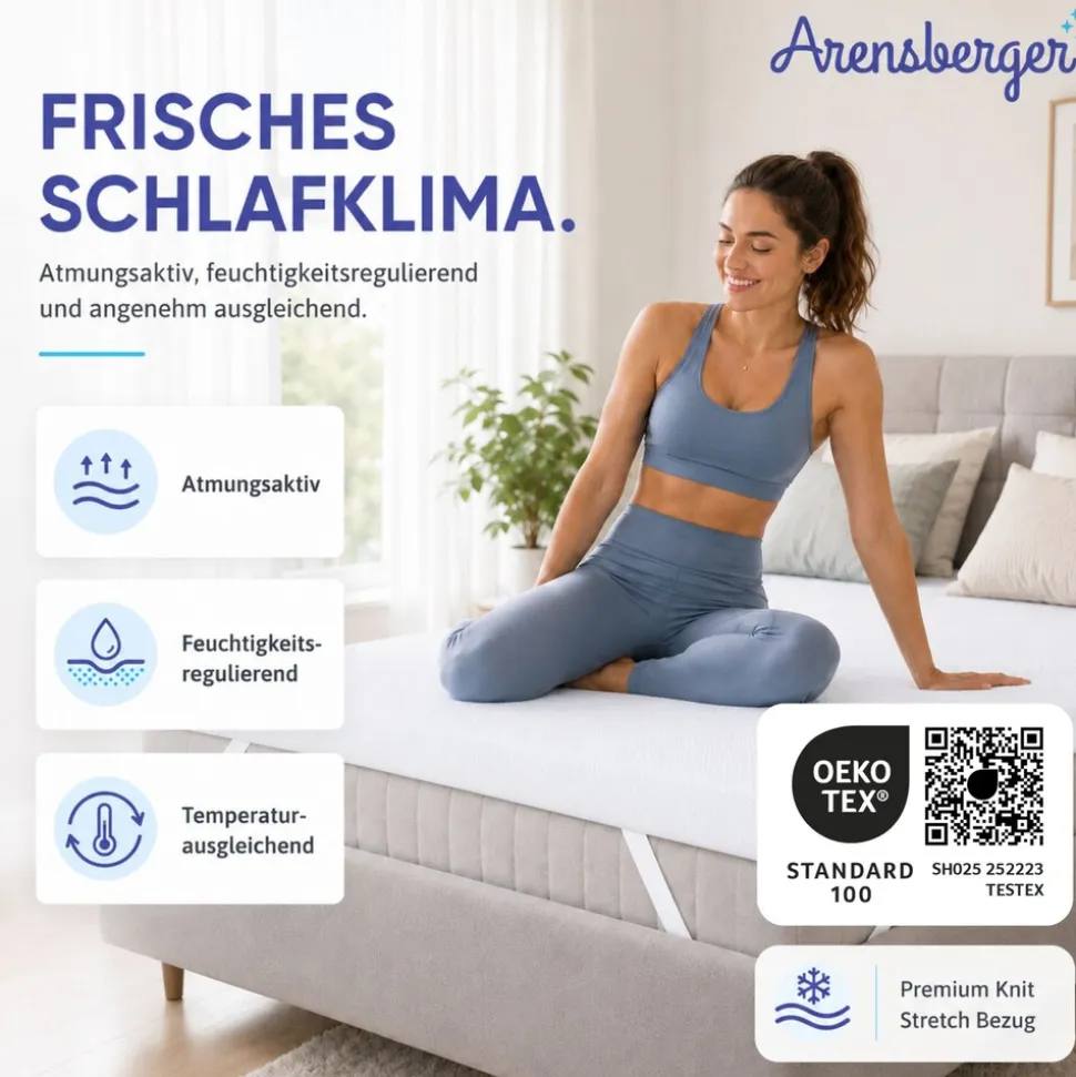 Arensberger Matratzen Topper ESSENCE, 90x200cm, Gelschaum Matratzentopper, waschbarer Bezug, geeignet für Federkern & Schaumstoff Matratzen, H2 H3, Matratzenauflage Höhe 5cm