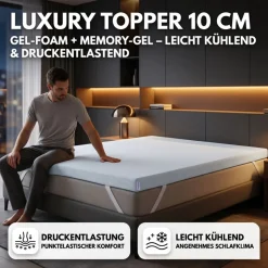 Arensberger Matratzen Topper LUXURY, 140x200cm, Gelschaum und Memory Gel Foam Matratzentopper, waschbarer Bezug, geeignet für Federkern & Matratzen, Matratzenauflage Höhe 10cm