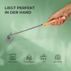 Aschekratzer mit Holzgriff Schürhaken Kohleschieber Feuerkratzer Glutschieber Kaminzubehör Kaminbesteck Stocheisen (1, Aschenkratzer)