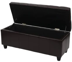 Aufbewahrungs-Truhe Kriens, Sitzbank Bank, Kunstleder, 45x114x45cm ~ braun
