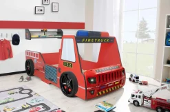Autobett Kinder 90x200 cm Feuerwehrbett "Rio Firetruck" mit LED-Licht und Sirenenoptik