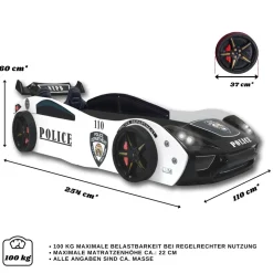 Autobett "Police" Spielbett für Kinder 90x200 inkl. Lattenrost