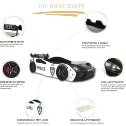 Autobett "Police" + Sportsitze Spielbett für Kinder 90x200 inkl. Lattenrost