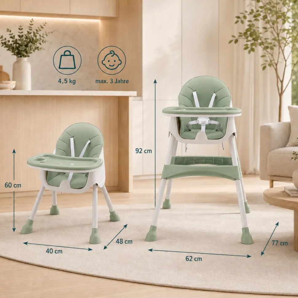 Baby Vivo Design 2in1 Kinderhochstuhl - Oscar in Grün