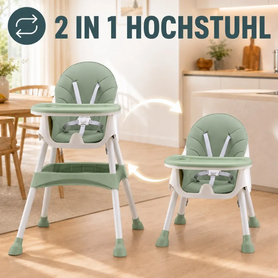 Baby Vivo Design 2in1 Kinderhochstuhl - Oscar in Grün