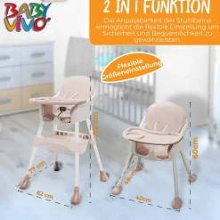 Baby Vivo Design 2in1 Kinderhochstuhl - Oscar in Pink