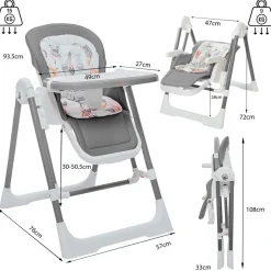Baby Vivo 3in1 Kinderhochstuhl / Babywippe höhenverstellbar für Kinder - Lulu in Grau