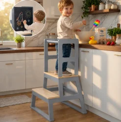 Baby Vivo Lernturm aus Holz - Mit Tafel in Grau
