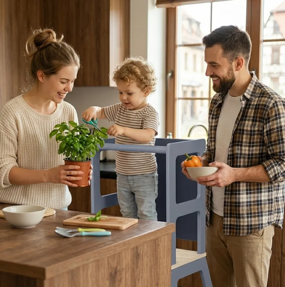 Baby Vivo Lernturm aus Holz - Mit Tafel in Grau